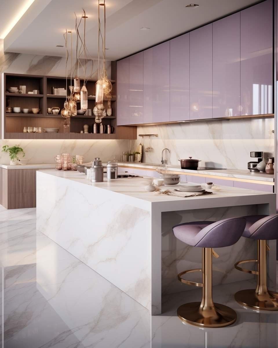 Lavender and White Kitchen Colour Combination Ideas