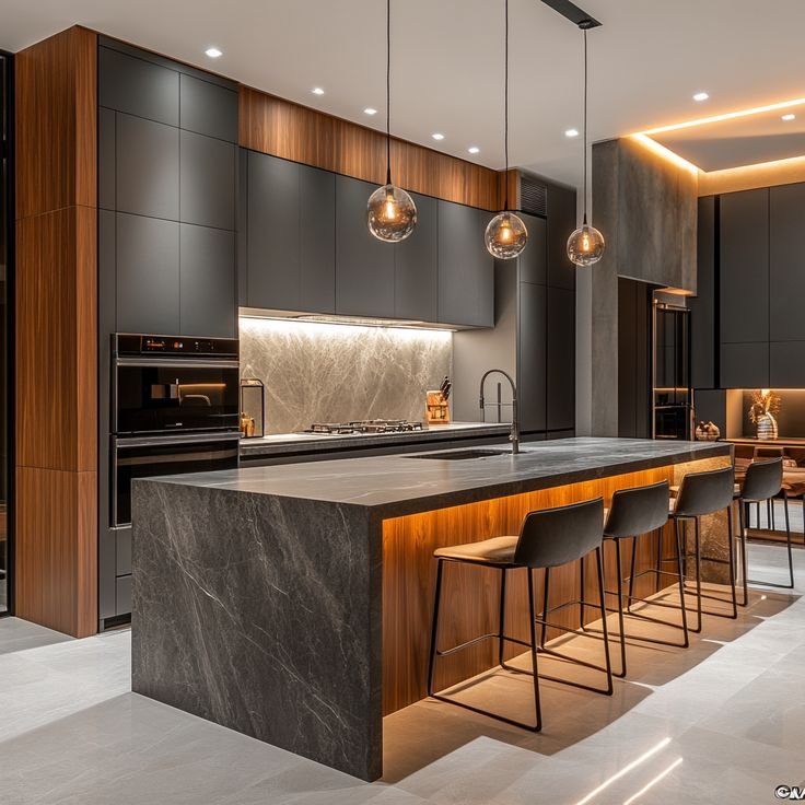 Matte Black & Natural Oak Kitchen colour combination ideas