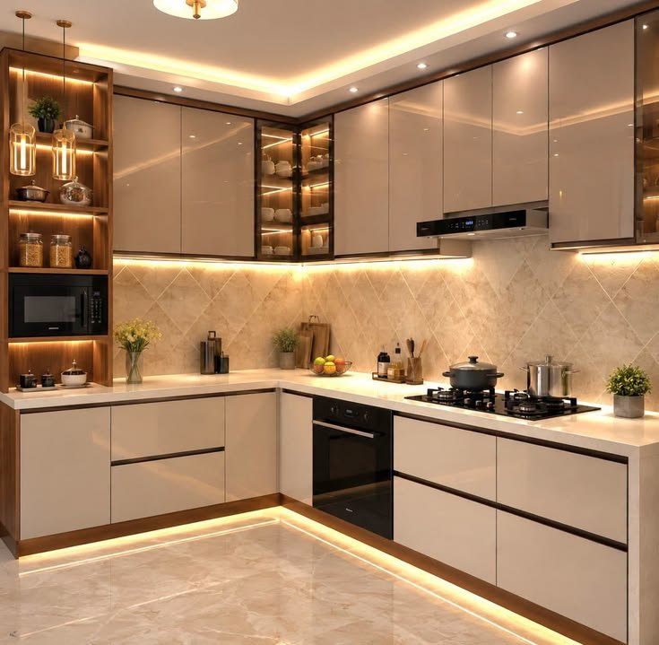 wooden & white kitchen design Ideas